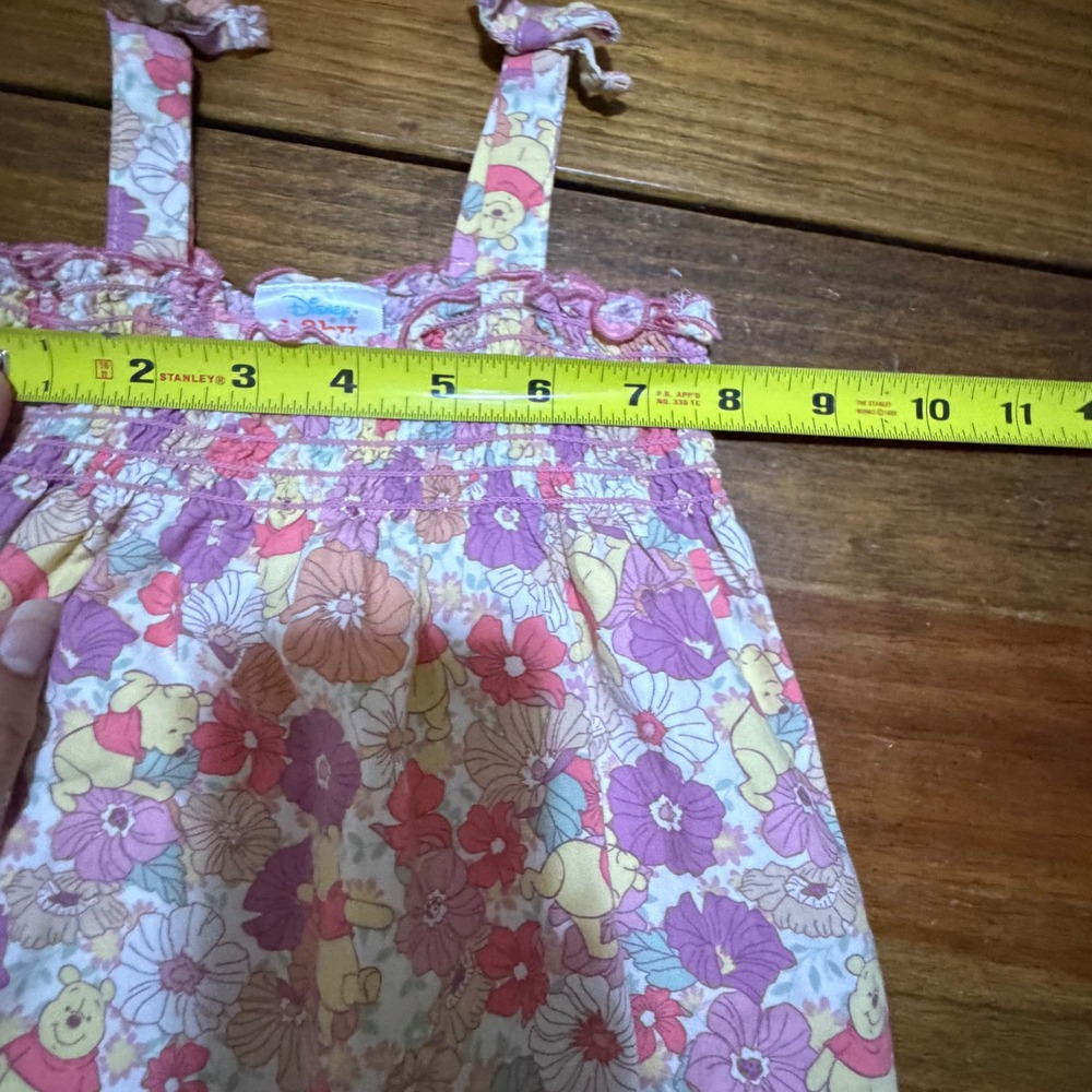 Disney Baby Winnie the Pooh Floral Smocked Romper 12M Tie Strap Bubble Jumpsuit - Picture 6 of 7